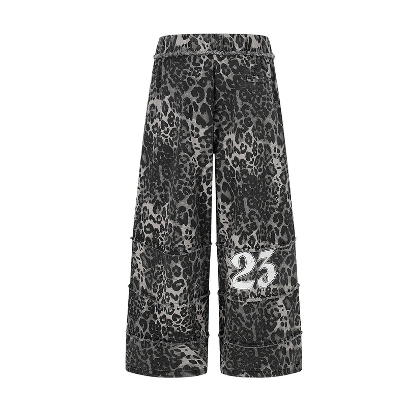 Wide-Leg Leopard Print Pants with Skull & Crossbones Graphic
