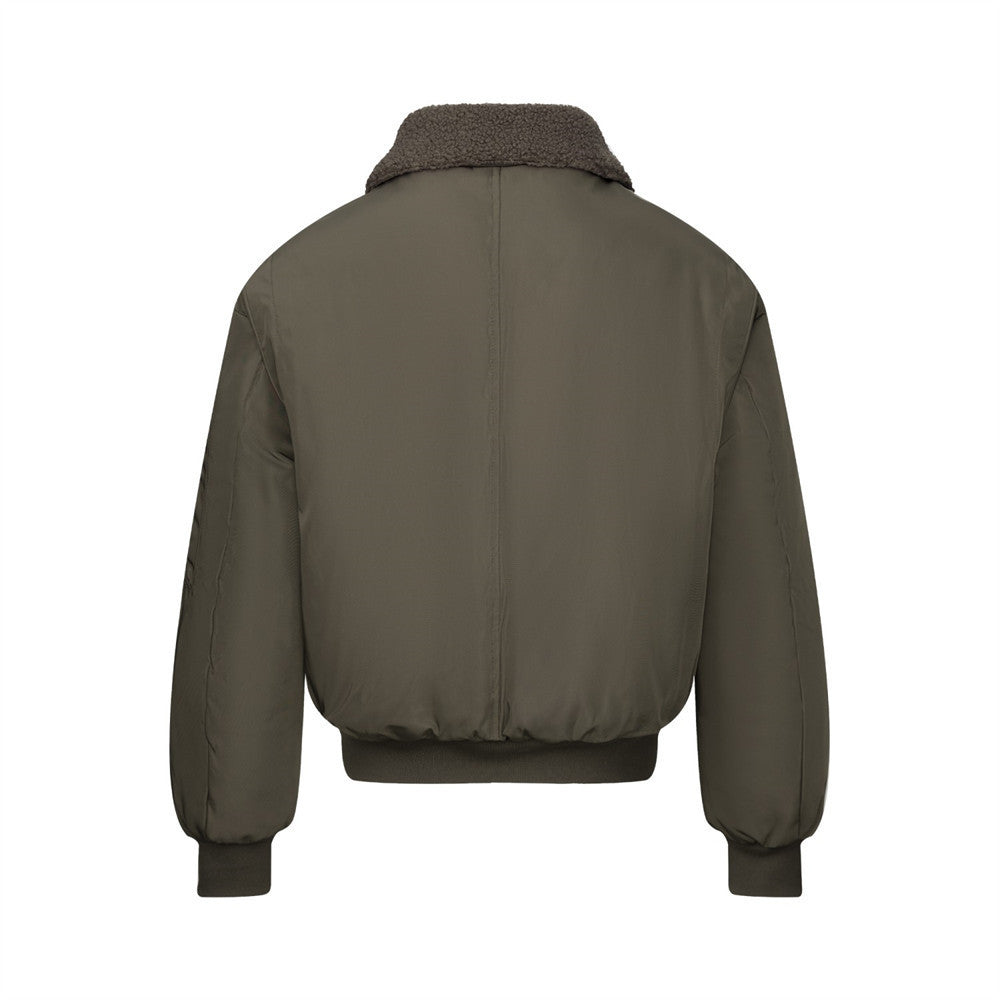 Olive Bomber Jacket Men – Sherpa Collar Padded Flight Jacket