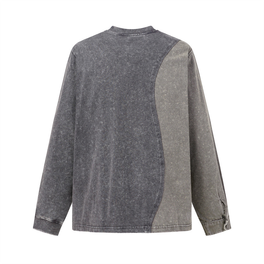 Sweat-shirt colorblock à manches longues délavé à l’acide avec poches cargo