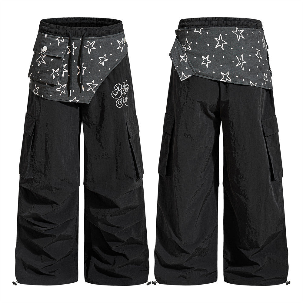 Wide-Leg Cargo Sweatpants with Star-Print Bandana Waistband