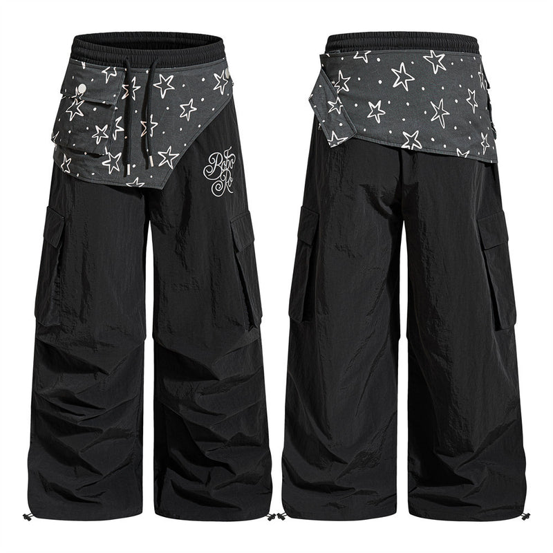Wide-Leg Cargo Sweatpants with Star-Print Bandana Waistband