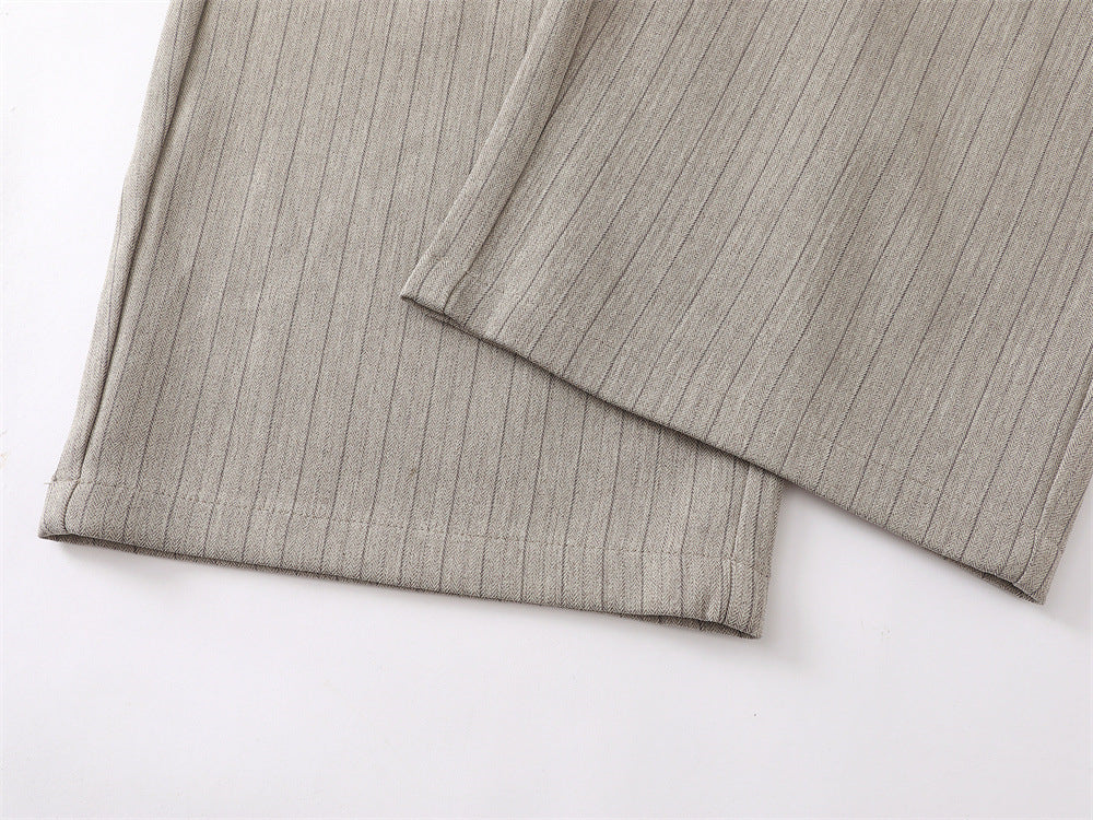 Wide-Leg Pinstripe Trousers – Relaxed Fit Pleated Dress Pants