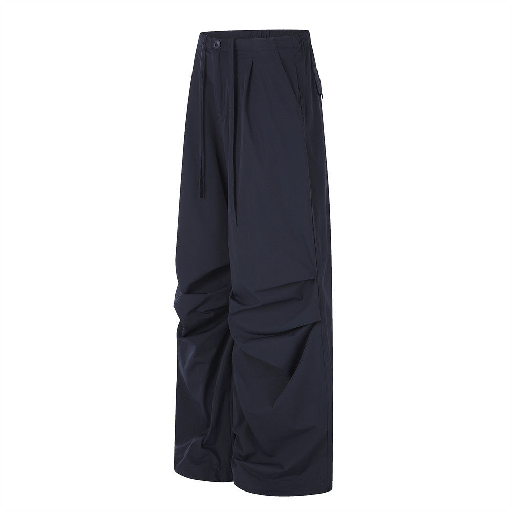 Wide-Leg Parachute Pants – Pleated Drawstring Trousers with Ruched Detail