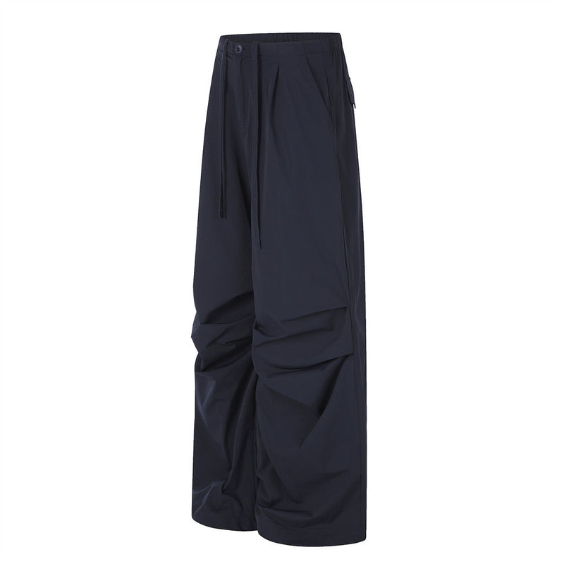 Wide-Leg Parachute Pants – Pleated Drawstring Trousers with Ruched Detail