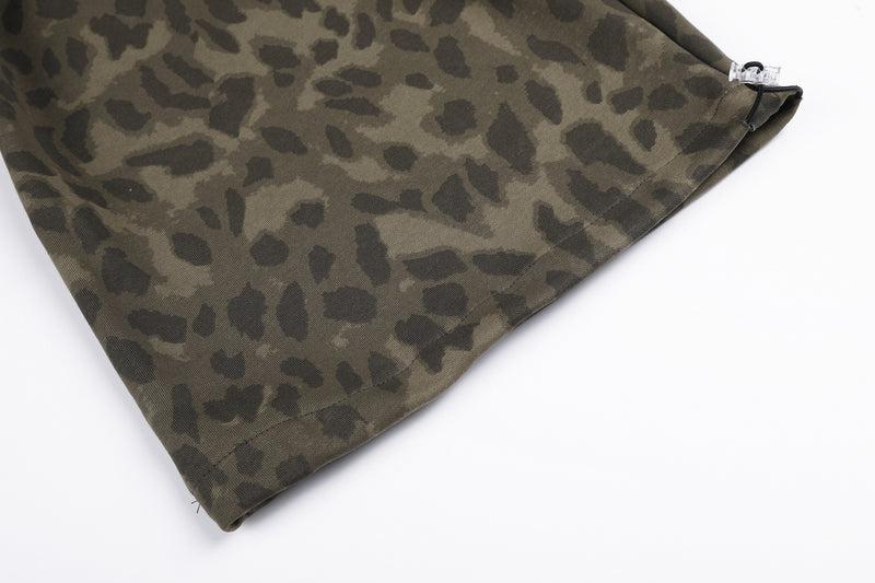 Leopard Print Wide-Leg Sweatpants with Faux Fur Cargo Pocket