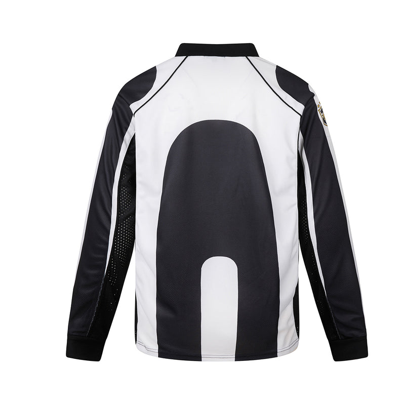 Maillot de football à manches longues noir et blanc à rayures, polo graphique