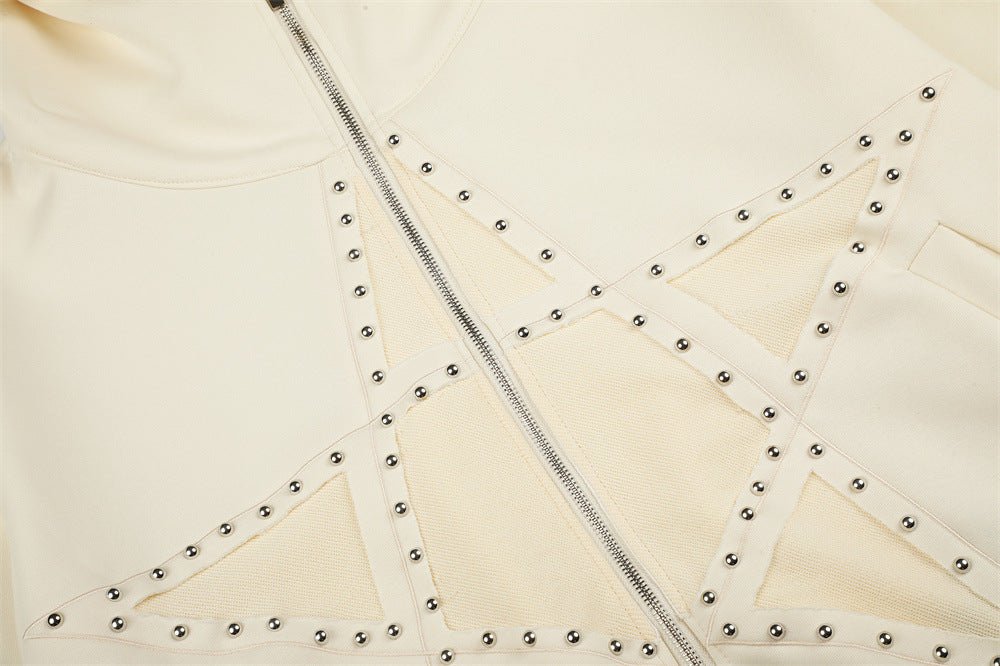 Men's Zip-Up Hoodie with Patchwork Star Stud Detail