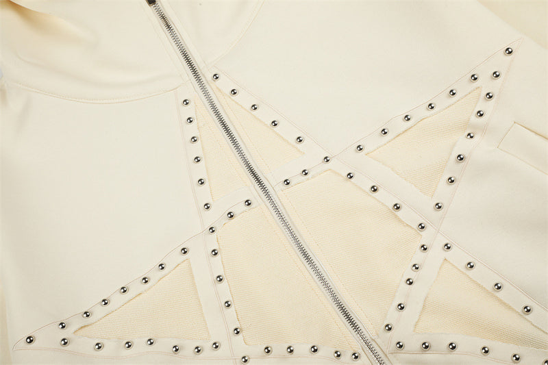 Men's Zip-Up Hoodie with Patchwork Star Stud Detail