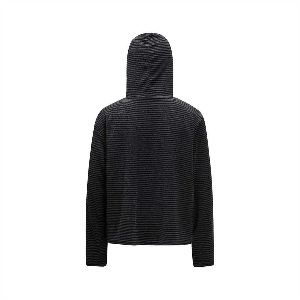 Striped Henley Hoodie – Men's Vintage-Inspired Pullover with Button Placket