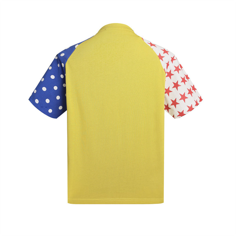 Horse Rider Graphic Colorblock Raglan T-Shirt – Stars & Dots Patchwork Sleeves