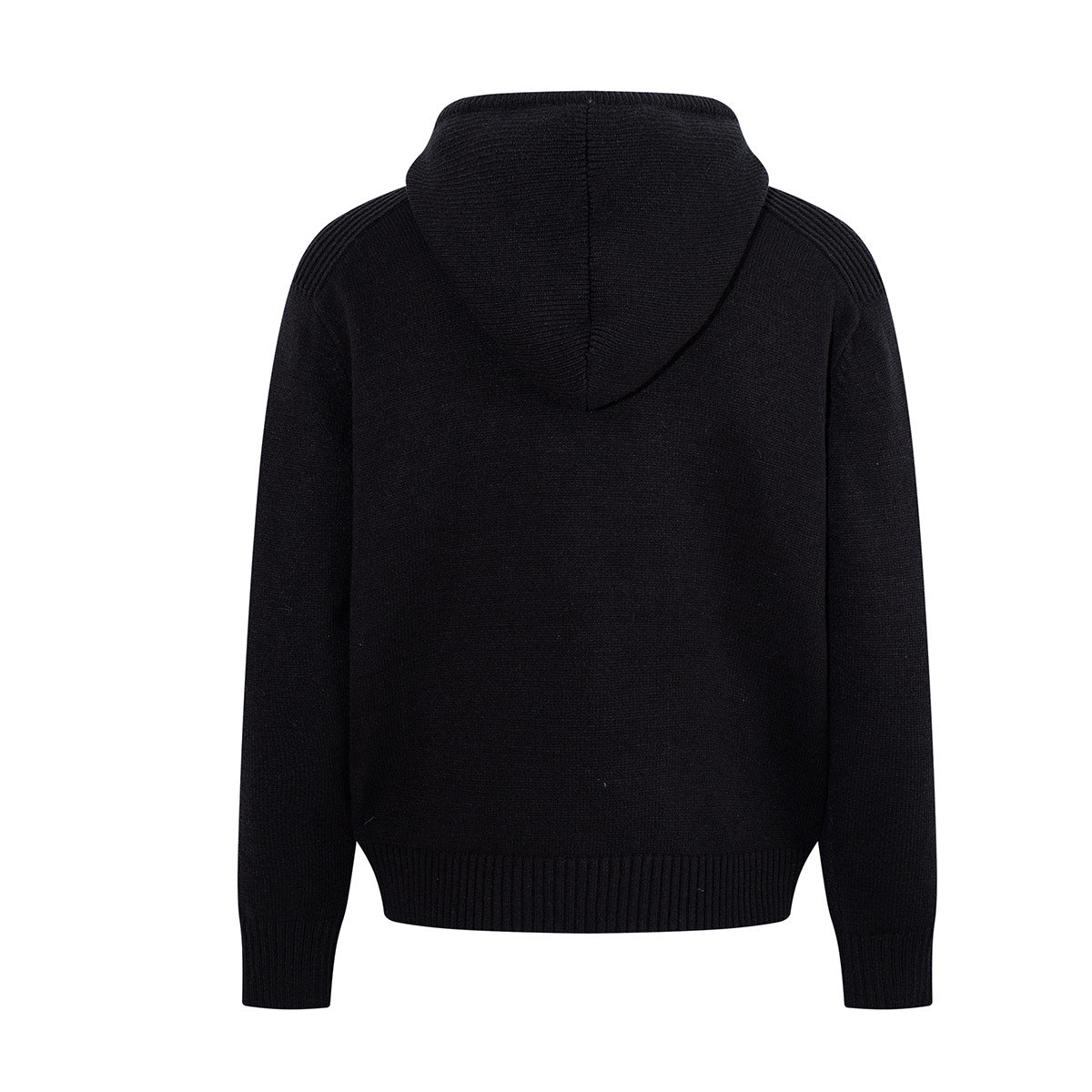 Zip Up Hoodie Black Knit Oversized Full-Zip Sweater Hoodie