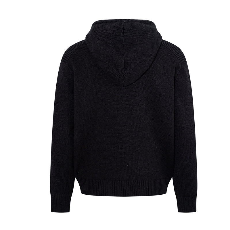 Zip Up Hoodie Black Knit Oversized Full-Zip Sweater Hoodie