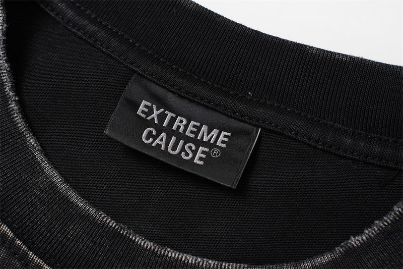 Sweat-shirt colorblock à manches longues délavé à l’acide avec poches cargo