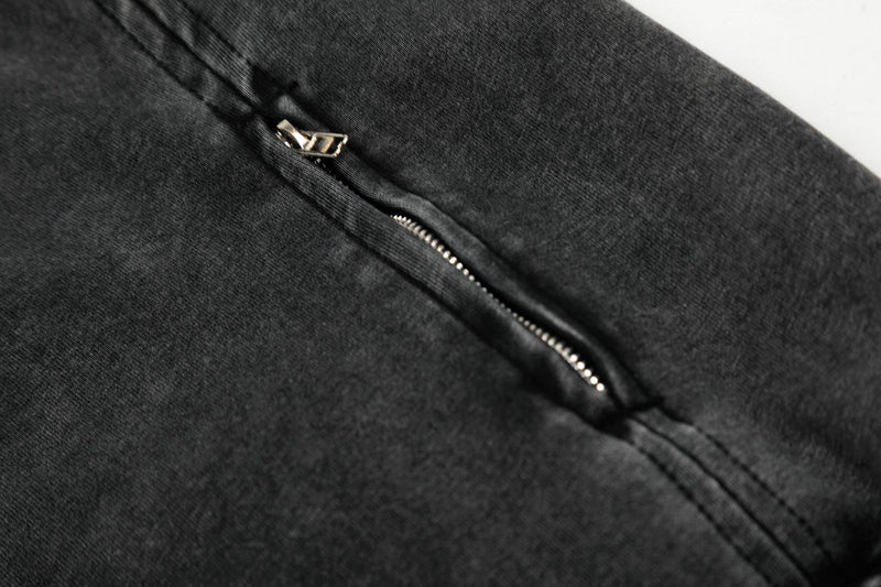Distressed Zip Up Hoodie – Deconstructed Bomber-Style Washed Fleece Jacket