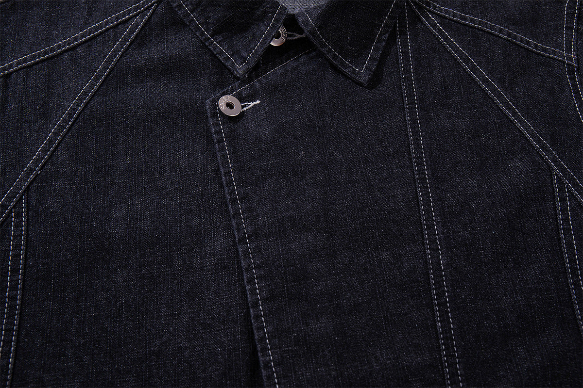 Ensemble veste et pantalon en jean – Veste boxy en denim indigo foncé asymétrique