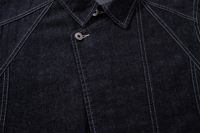 Ensemble veste et pantalon en jean – Veste boxy en denim indigo foncé asymétrique