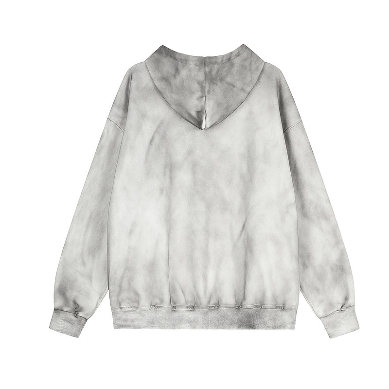 Sweat à capuche zippé tie-dye, manches rayées et motif graphique gothique