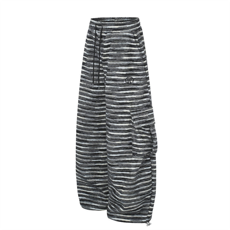 Wide-Leg Striped Cargo Pants – Relaxed Fit Multi-Pocket Streetwear Trousers