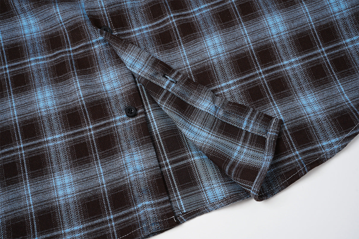 Kariertes Flanell-Overshirt mit Varsity-Emblem & Nummern-Grafik