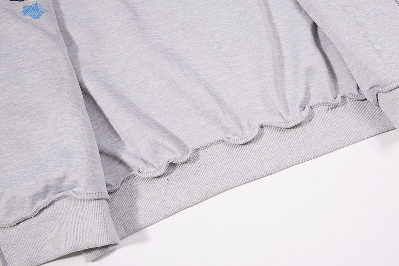 Sweat zippé à oreilles de chat – Corps à imprimé étoiles, manches raglan rayées et broderie