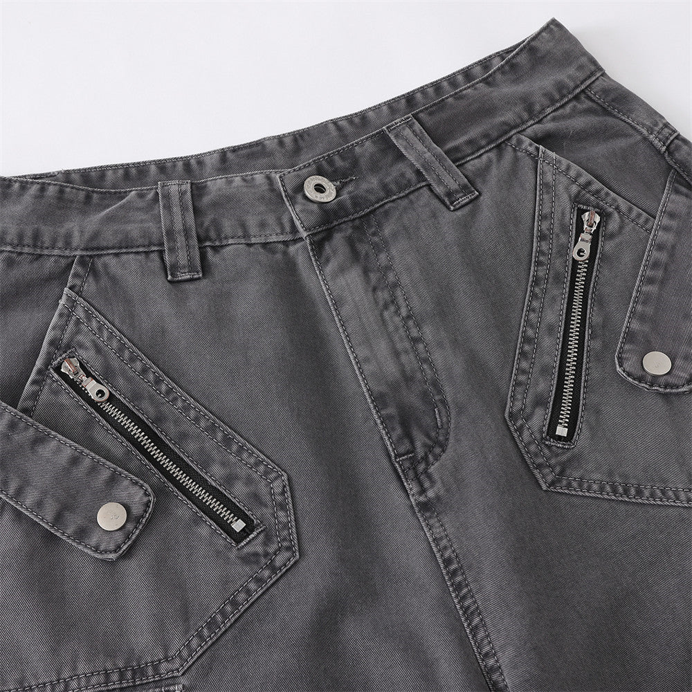 Wide-Leg Cargo Pants – Multi-Pocket Washed Vintage Streetwear Trousers