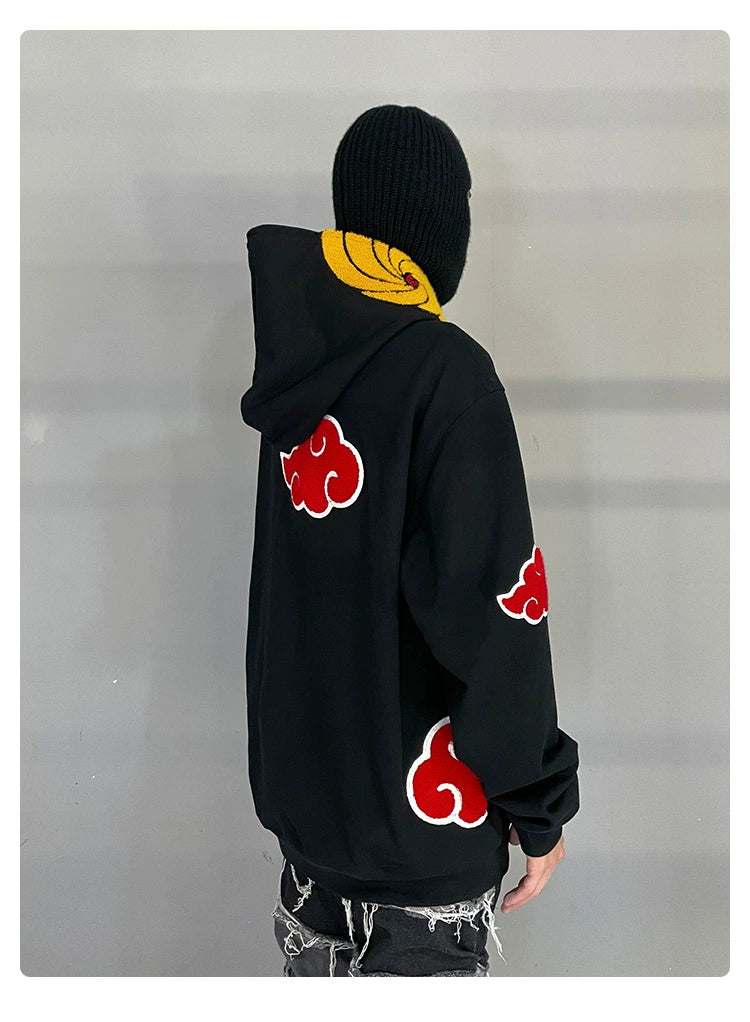 Uchiha Obito-Inspired Hoodie - Akatsuki Cloud Design with Spiral Mask