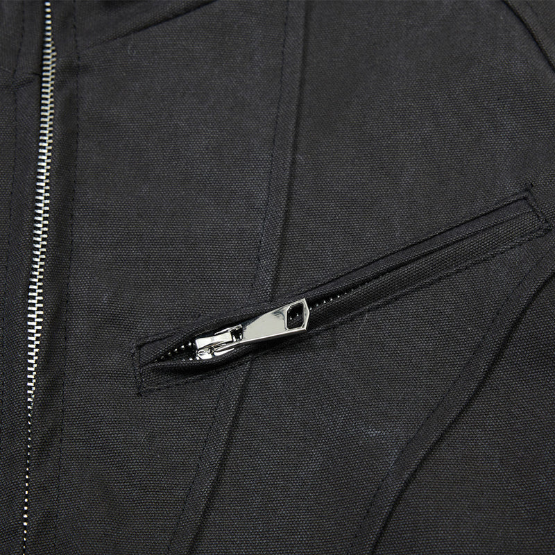 Men's Stand Collar Bomber Jacket with Sculptural Seam Detail