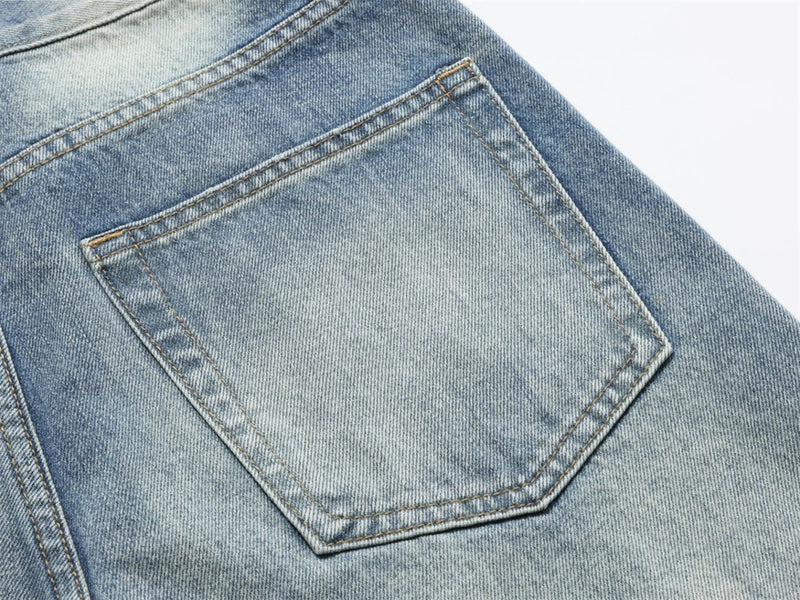 Men's Relaxed Fit Jeans Wide Leg Washed Vintage Blue Baggy Denim