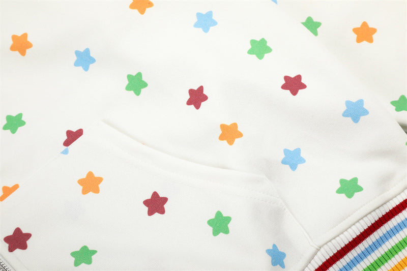 Hoodie zippé homme à imprimé étoiles colorées et capuche en fausse fourrure — Oversize hip-hop