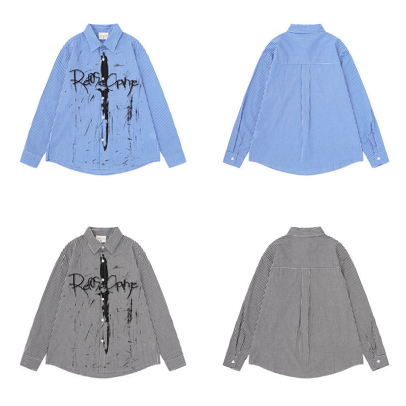 Chemise homme à manches longues en vichy avec imprimé graffiti à l’encre