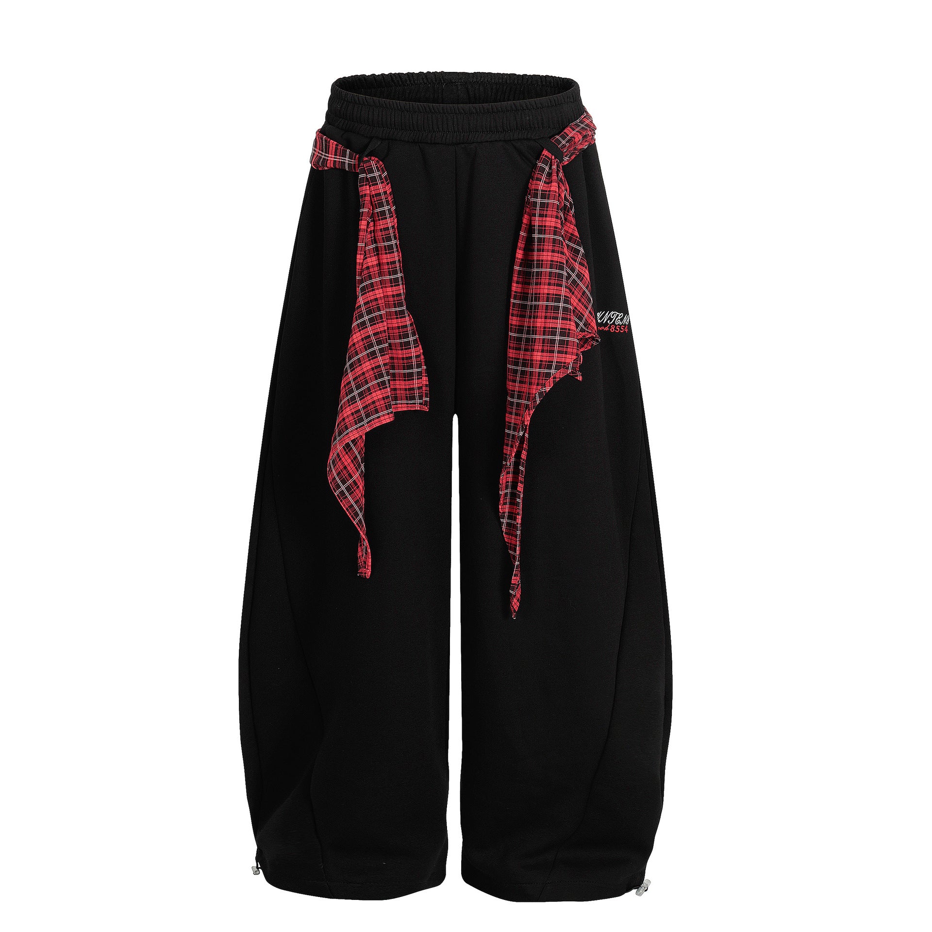 Wide-Leg-Sweatpants mit Karoband – Oversized-Hip-Hop-Barrel-Pants