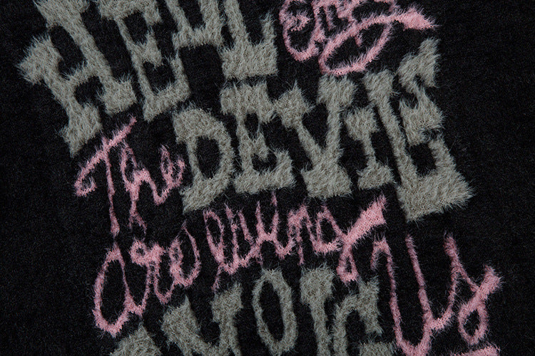 Pull oversize en maille jacquard à lettrage – Hell Is Empty, motif graffiti