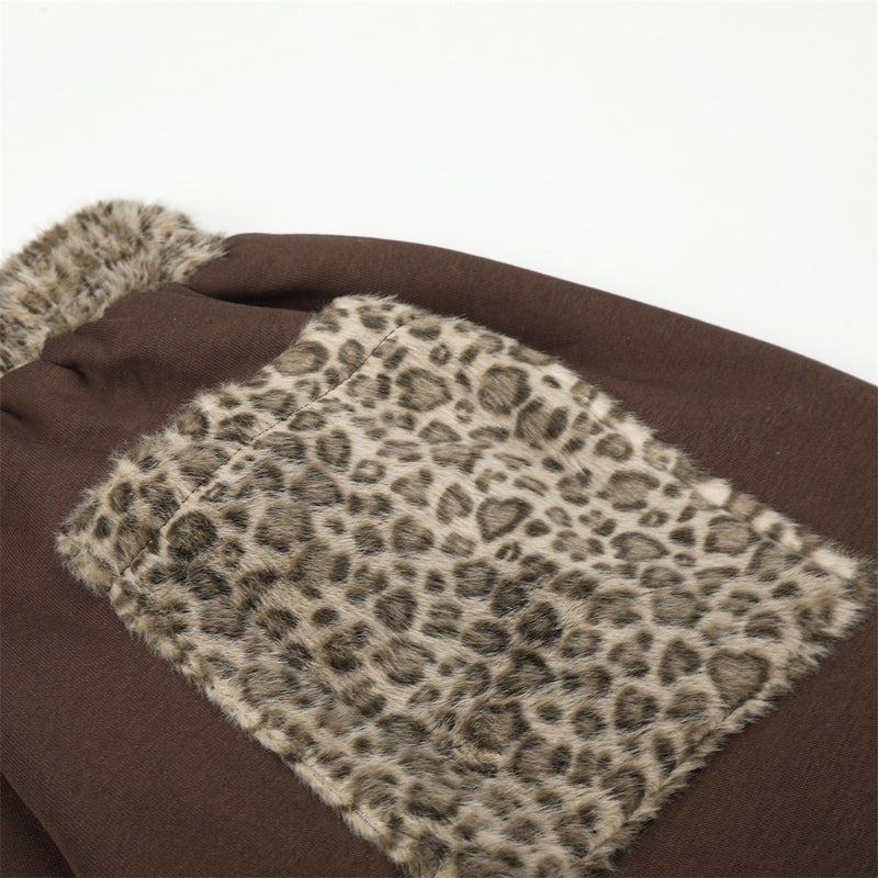 Wide-Leg Sweatpants with Leopard Print Star Patch & Drawstring Waist