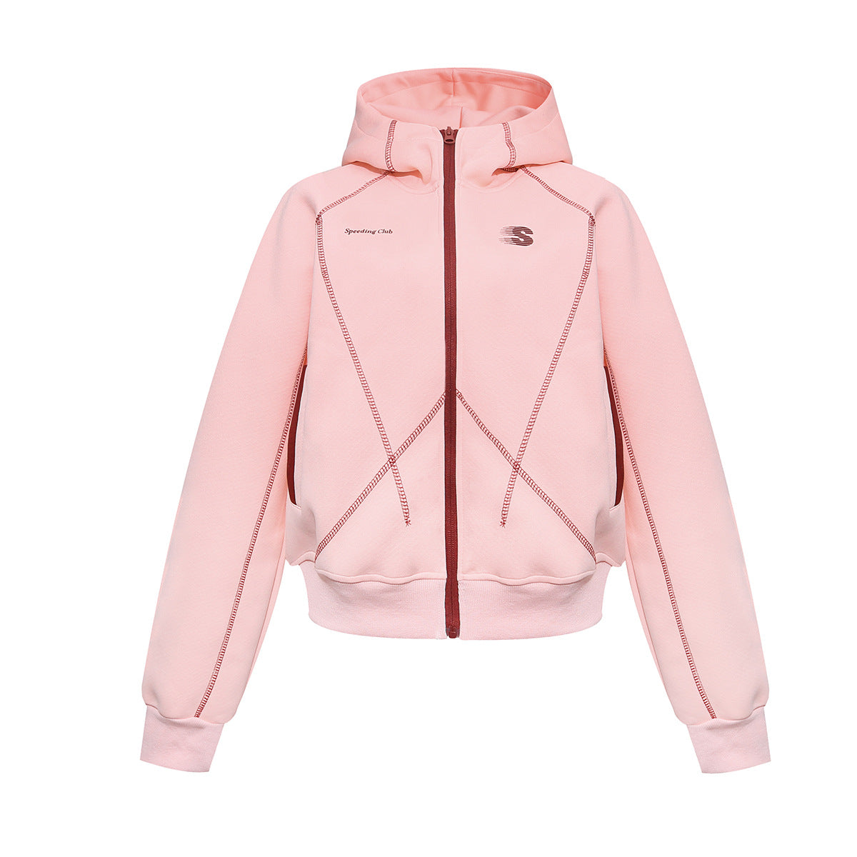 Zip-Hoodie mit kontrastierenden Steppnähten – Kurzer, sportlicher Fit