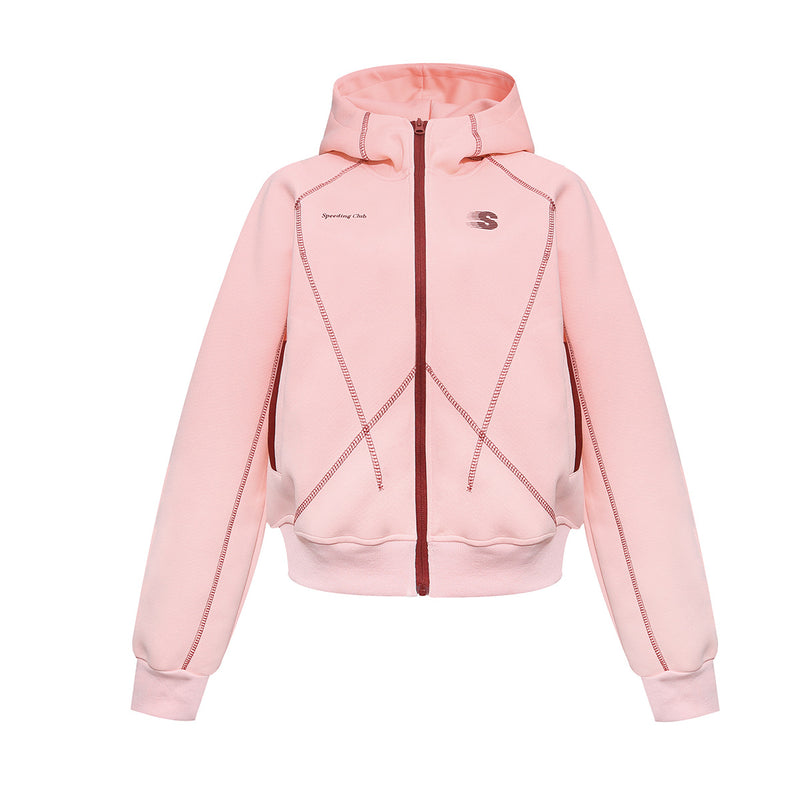 Zip-Hoodie mit kontrastierenden Steppnähten – Kurzer, sportlicher Fit