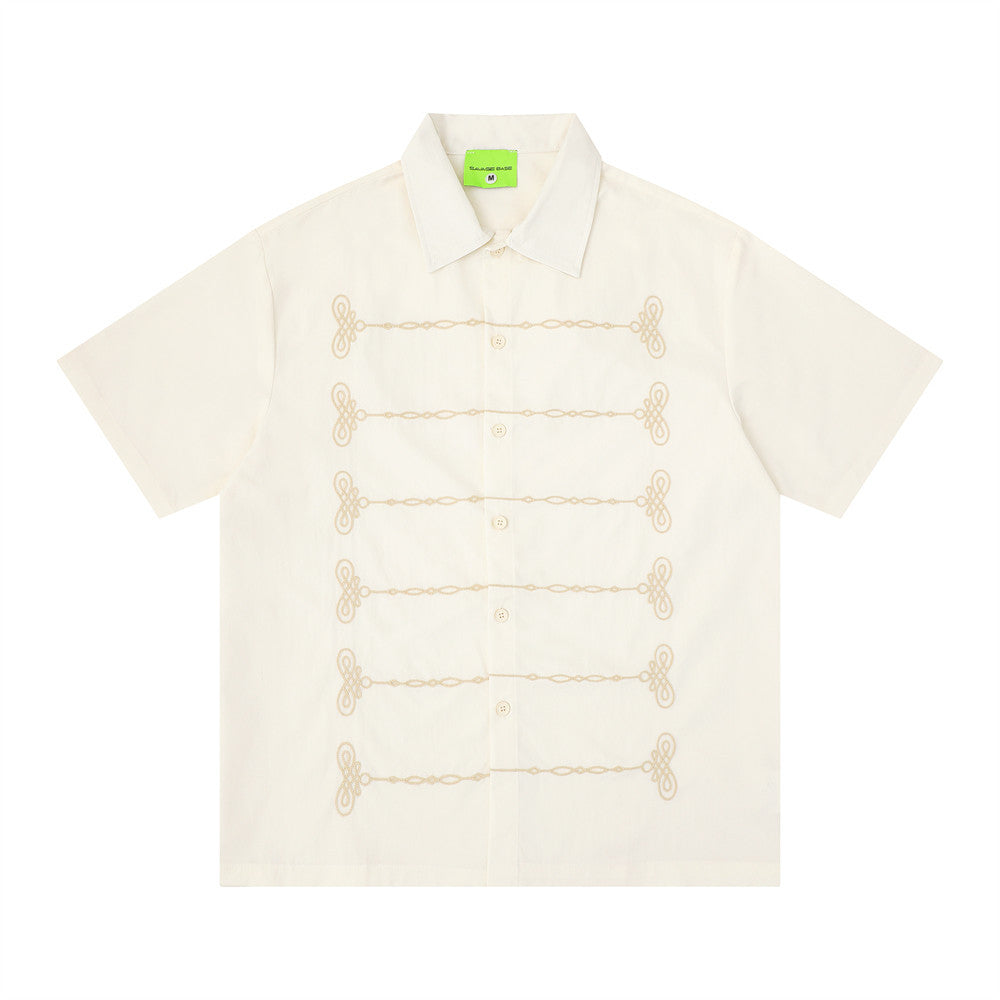 Chain Embroidered Short Sleeve Shirt – Relaxed Fit Streetwear Button-Up