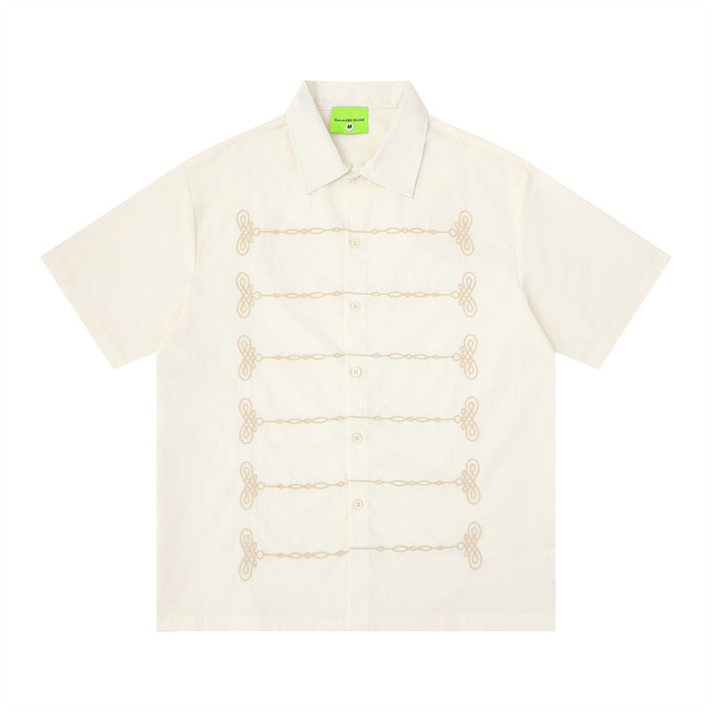Chain Embroidered Short Sleeve Shirt – Relaxed Fit Streetwear Button-Up