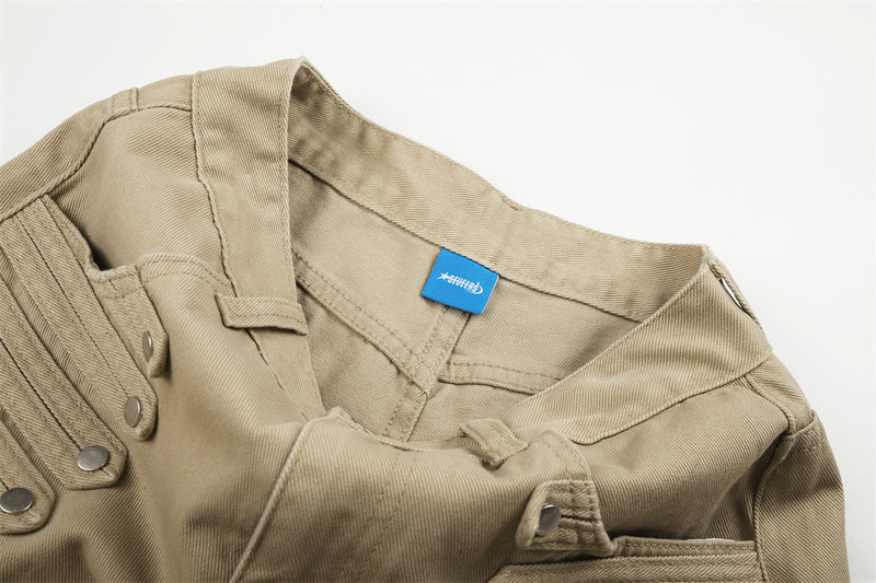 Men's Wide-Leg Barrel Pants with Decorative Button Detail