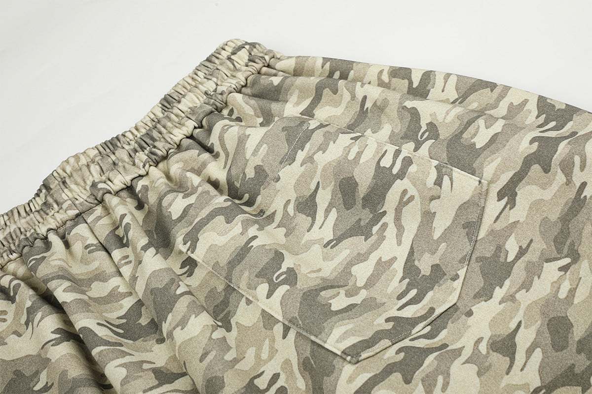 Pantalones de chándal camuflaje de pierna ancha con estrellas bordadas y gráfico 680