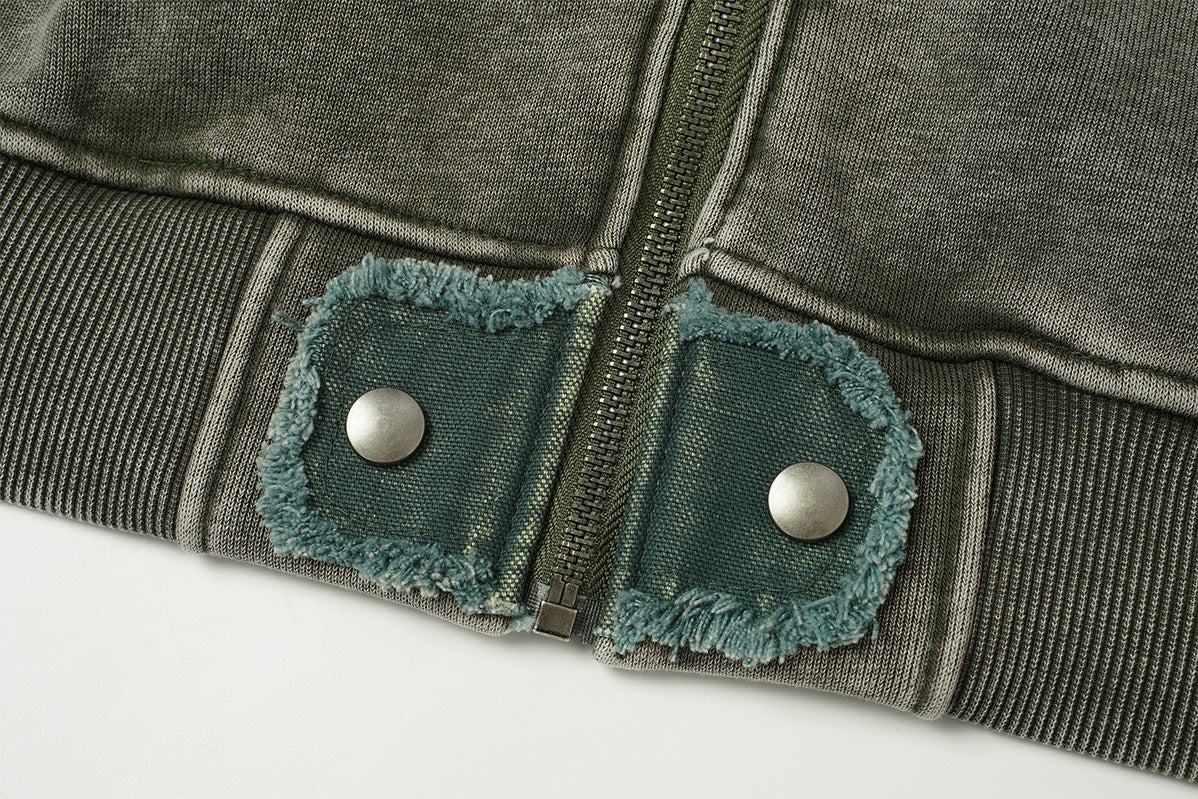 Vintage Washed Fleece-Lined Bomber Jacket – Boxy Fit Men's Zip-Up Outerwear