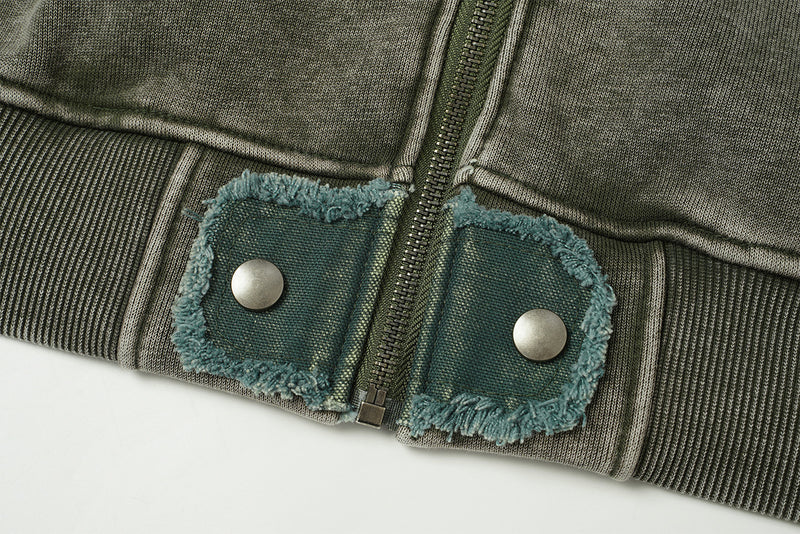 Vintage Washed Fleece-Lined Bomber Jacket – Boxy Fit Men's Zip-Up Outerwear