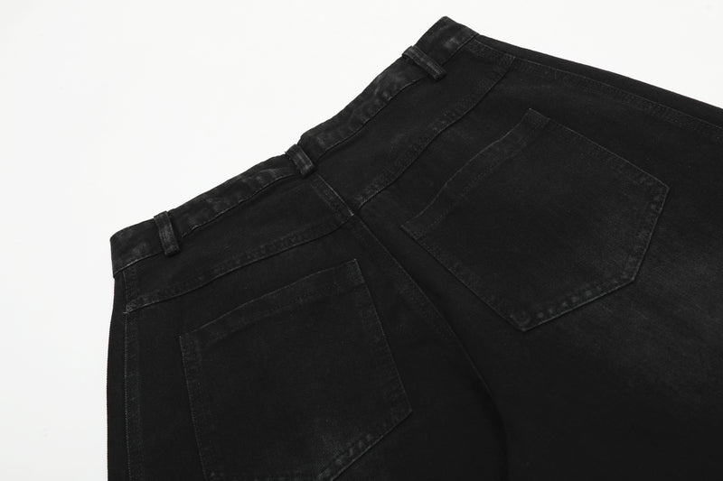 Men's Baggy Wide-Leg Jeans with Triple Stripe Detail – Washed Denim