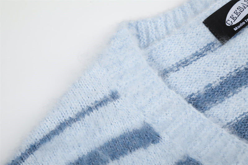 Striped V-Neck Cardigan Sweater – Oversized Colorblock Knit