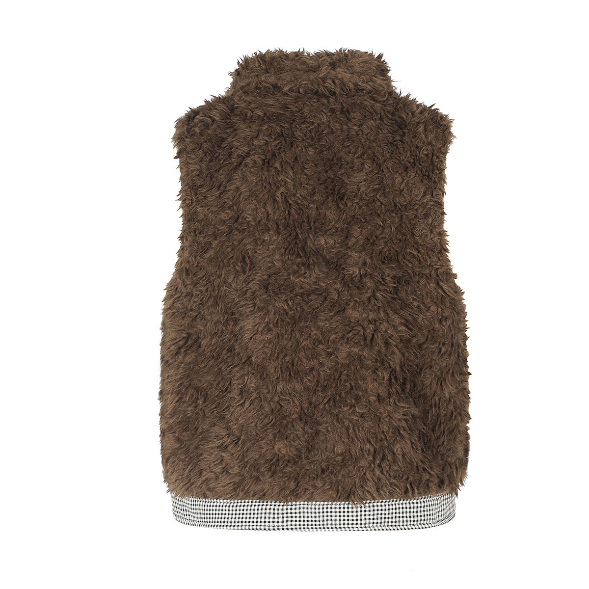 Gilet réversible en polaire teddy et tissu vichy matelassé – Gilet sans manches zippé