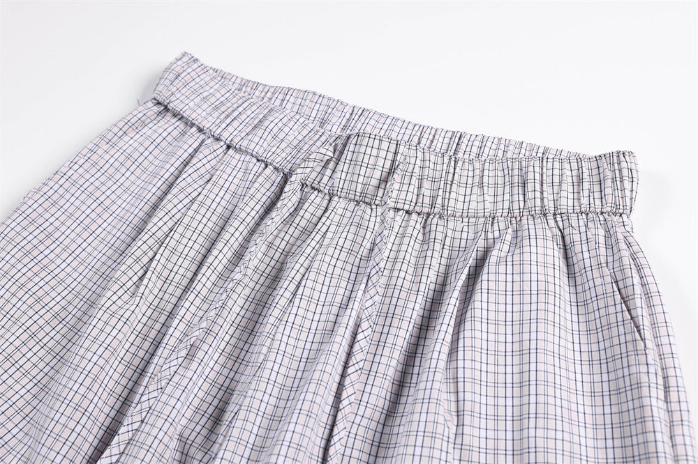 Plaid Wide-Leg Trousers – Men's Relaxed Fit Elastic Waist Pants