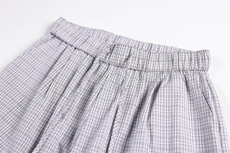Plaid Wide-Leg Trousers – Men's Relaxed Fit Elastic Waist Pants