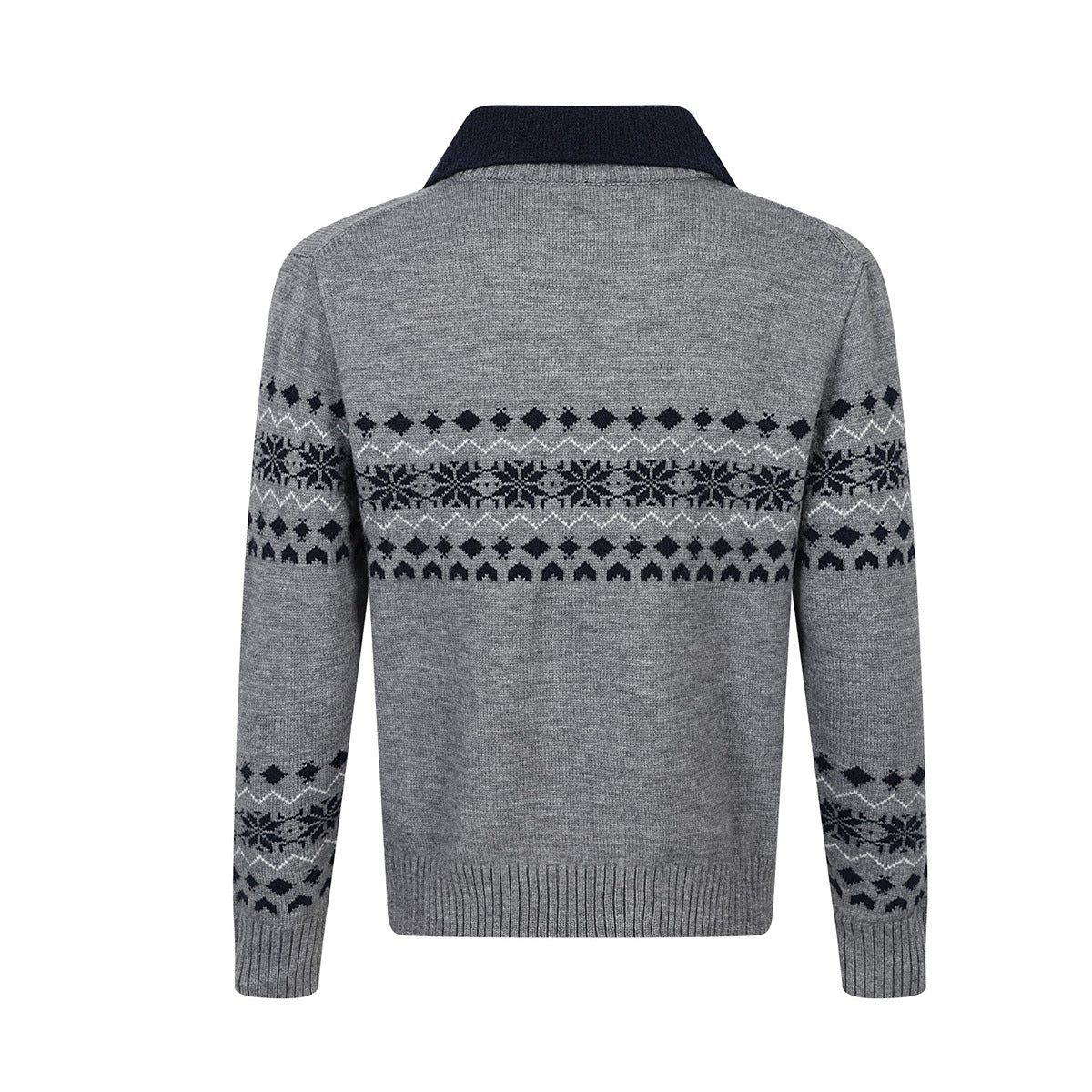 Fair Isle Jacquard Polo Collar Knit Sweater – Vintage Pattern Pullover