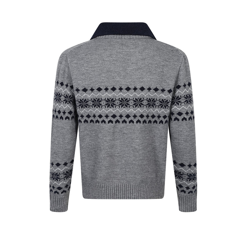 Fair Isle Jacquard Polo Collar Knit Sweater – Vintage Pattern Pullover