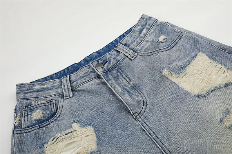 Baggy Jean Shorts Men – Distressed Ripped Denim, Washed Light Blue