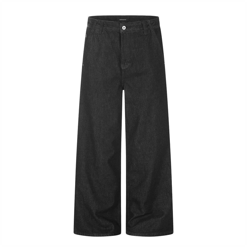 Wide-Leg Raw Denim Jeans – Relaxed Straight Fit